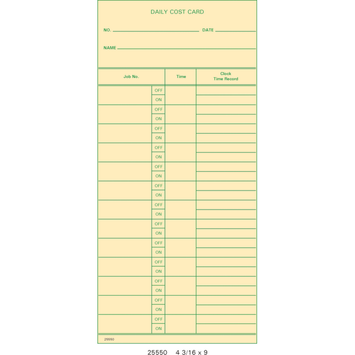 25550 Daily Cost Cards (Pack of 1000's $33.30)