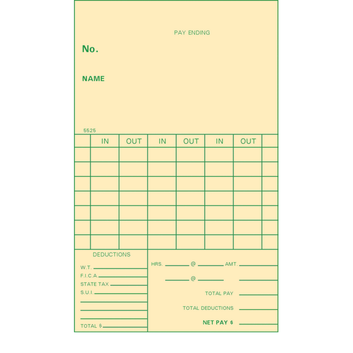 00117 Time Cards (Pack of 1000's $31.49)