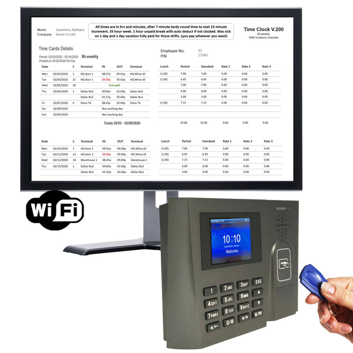 GeoProx 110NT Wifi | RFID Proximity tag or badge Time Clock Recorder | Accurate and Reliable Software, 90 days FREE Support. 1 year warranty. NO SUBSCRIPTIONS. 4 pay rates. 25 free tags or badges.