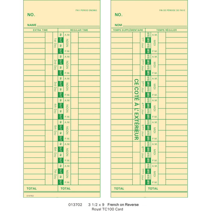 013702 Time Cards (Pack of 1000's  $35.90)