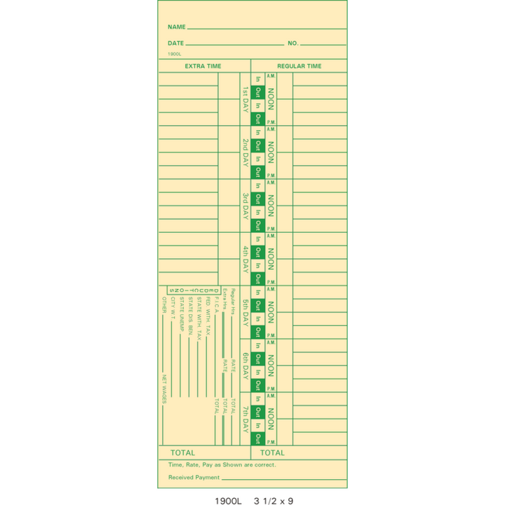 Time Clock Notes Time clock cards — Time Clocks Inc