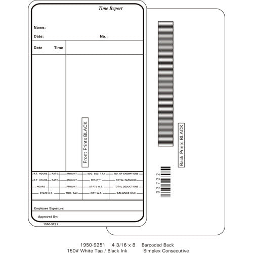 Simplex 1950-9251 Time Cards (Pack of 1000's $103.00)