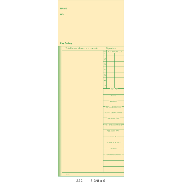222 Time Cards (Packs of 1000's $34.99) — Time Clocks Inc