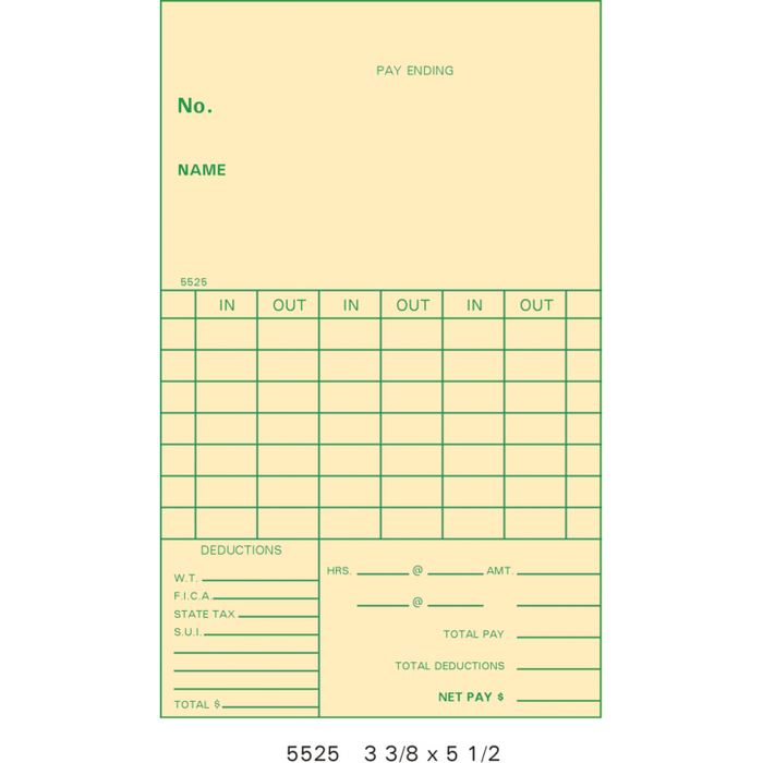 5525 Time Cards (Pack of 1000's $31.49)