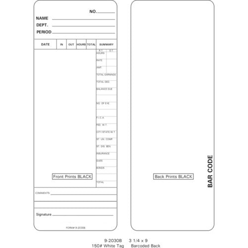 9-2030B Time Cards (Pack of 1000's $74.00)