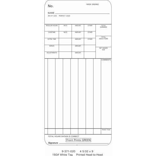 9-371-020 Time Cards (Pack of 1000's $40.00) — Time Clocks Inc
