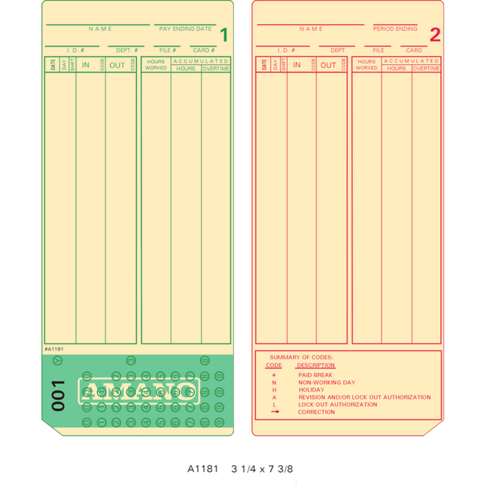 AMA 249000 Time Cards 0-249 (2000's, 8 sets of 250 $93.00)