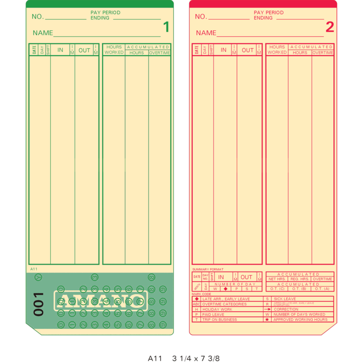 EMD-1 Time Cards (Pack of 1000's $55) numbered 0-99 — Time Clocks Inc