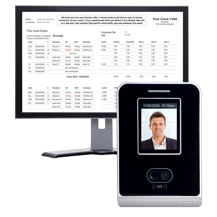 Biometric time clock face recognition TCP/IP No fees