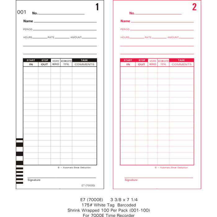 E7 (7000E) Time Cards (Pack of 1000's $70.00)
