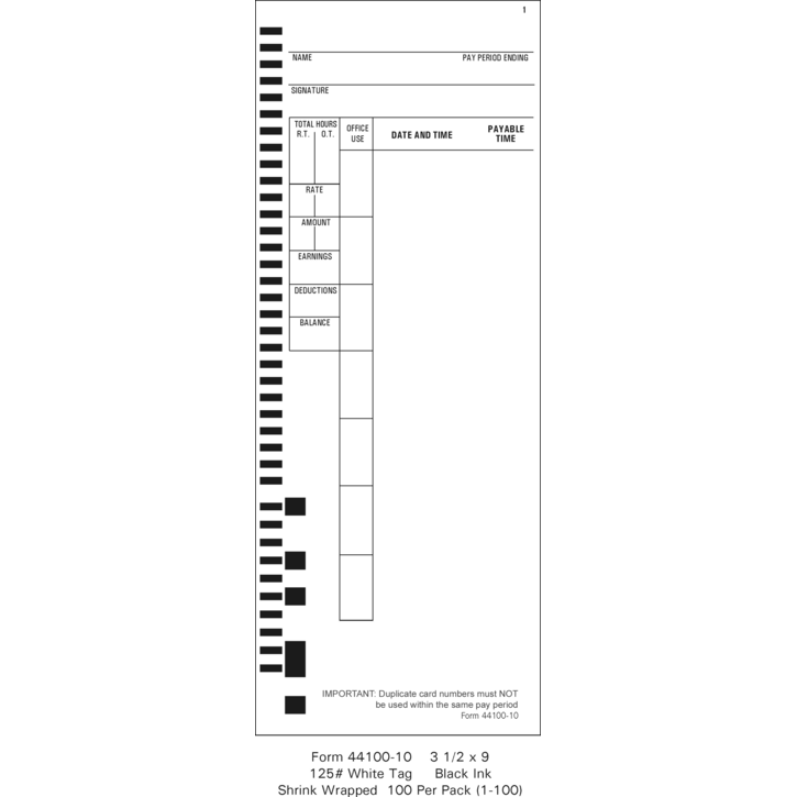 PTI 44100-10 Time Cards (Pack of 1000's $82) — Time Clocks Inc