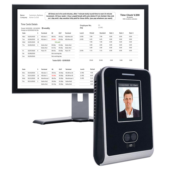 time clock, facial recognition. Vacation & Sickness, FREE Payroll Export, Live Attendance Dashboards. FREE support. NO SUBSCRIPTIONS