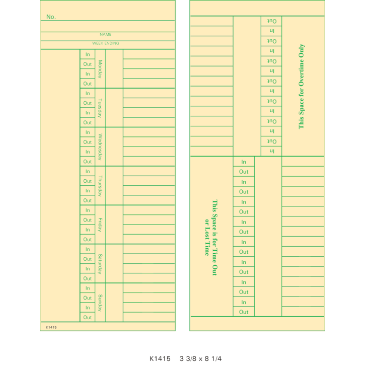 K1415 Time Cards (Pack of 1000's $39.99) — Time Clocks Inc
