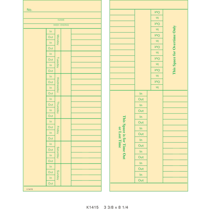 9664A Time Cards (Pack of 1000's $39.99) — Time Clocks Inc