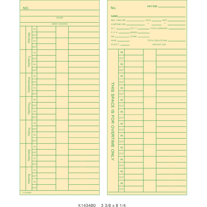K143480 Time Cards (Pack of 1000's $33.99)
