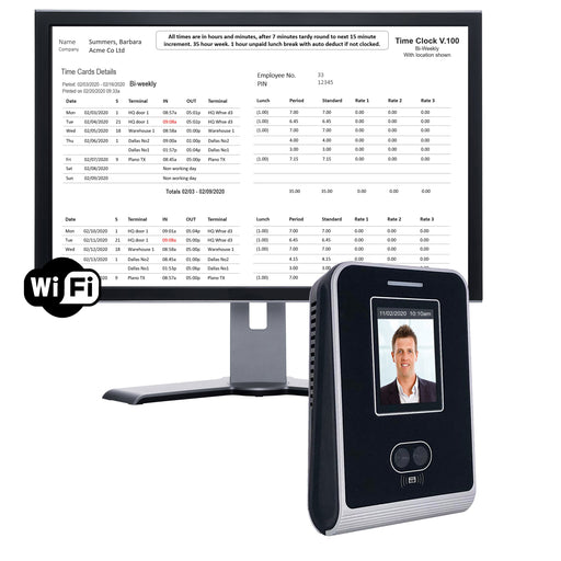 Time Clock | GeoFace 100 WIFI | Non-Contact Facial Recognition. Accurate and Reliable. FREE Live Attendance Dashboards, Payroll Export. 12 months Free Support. NO SUBSCRIPTIONS.